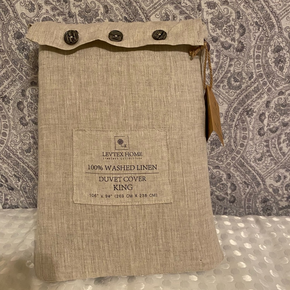 Levtex Home Timeless Collection 100% Washed Linen Natural King Duvet Cover Only